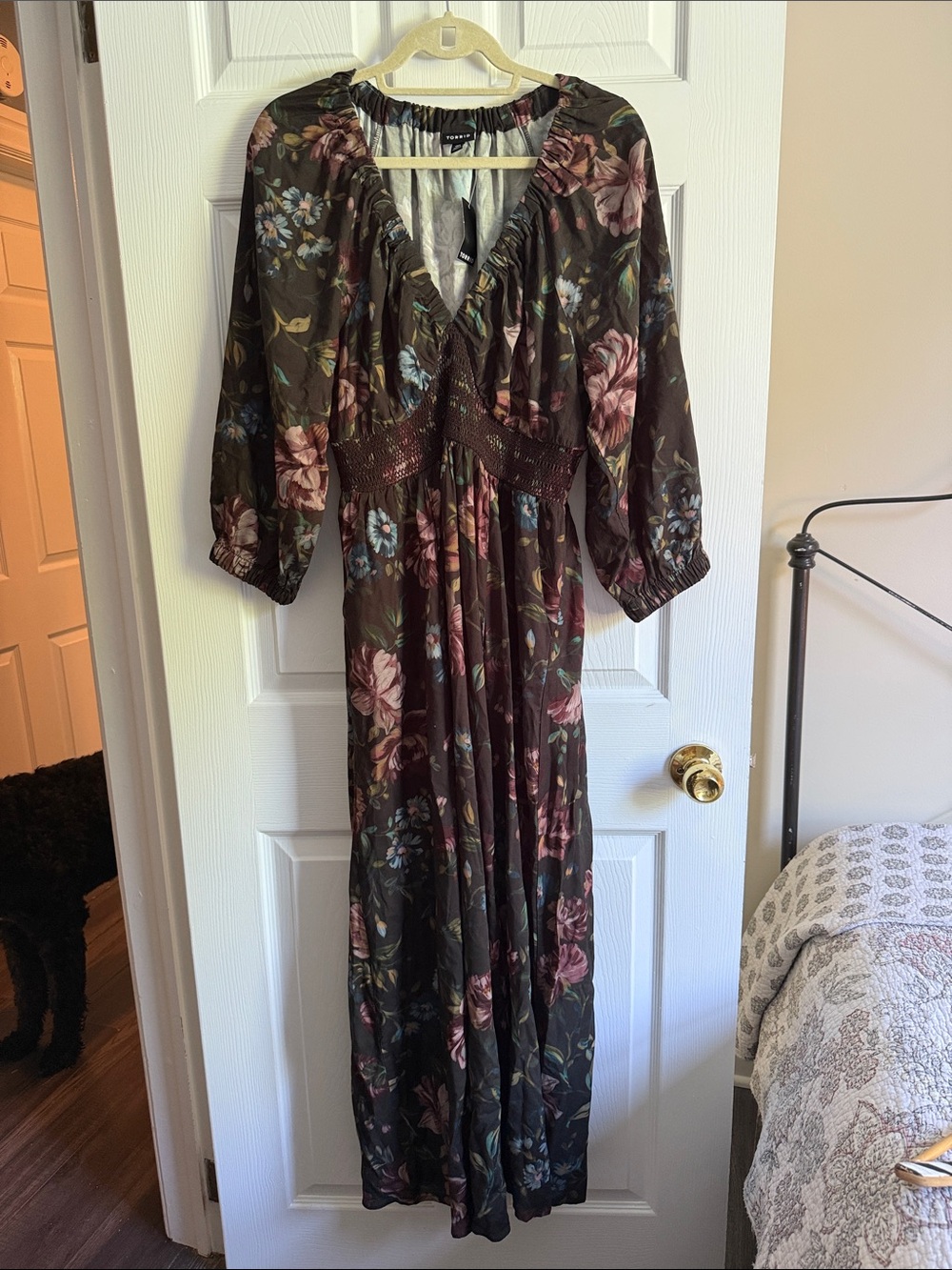 torrid Brown Floral Maxi Dress with Smocked Waist
